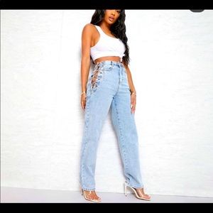 Fashion Nova Straight Leg Adjustable Chain Jeans